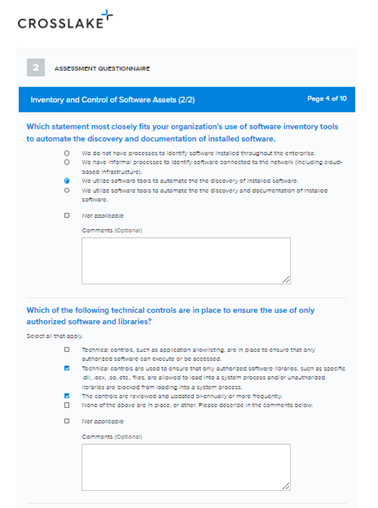 A screenshot of the Crosslake Assessment Questionnaire